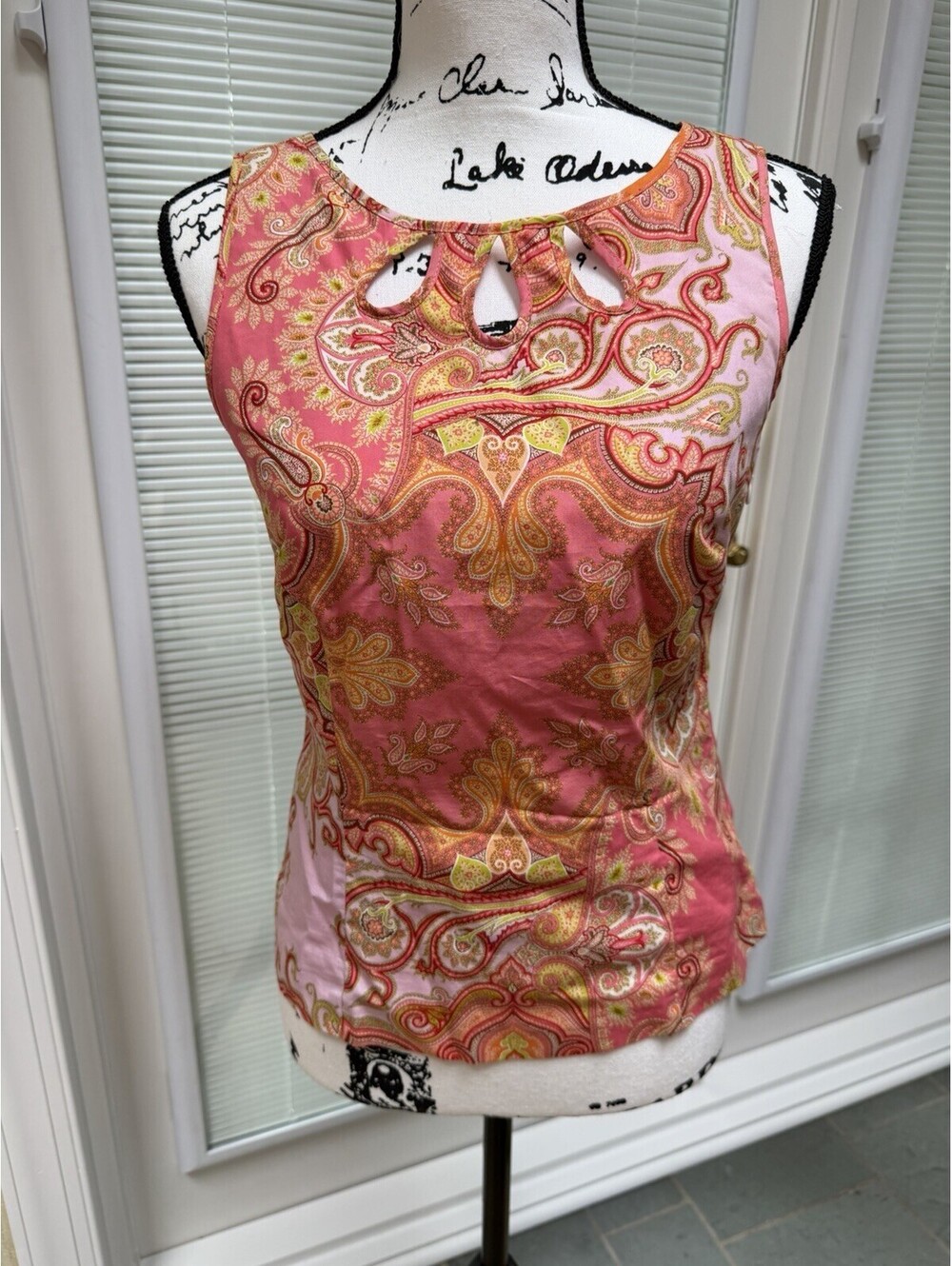 J Crew Pink/orange Paisley Cut Out Tank. Size 2. NWOT